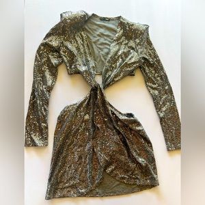 Lady Gaga style high shoulder cutout mini dress